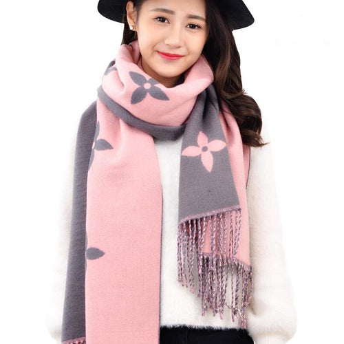 2019 autumn and winter new scarf double-sided scarf female fashion   warm thick shawl Cashmere Clover scarf female Printed scarf